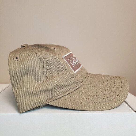 CAT Caterpillar Tan Hat Strap Back Cap Box Logo Casual Khaki Adjustable New - Picture 10 of 14